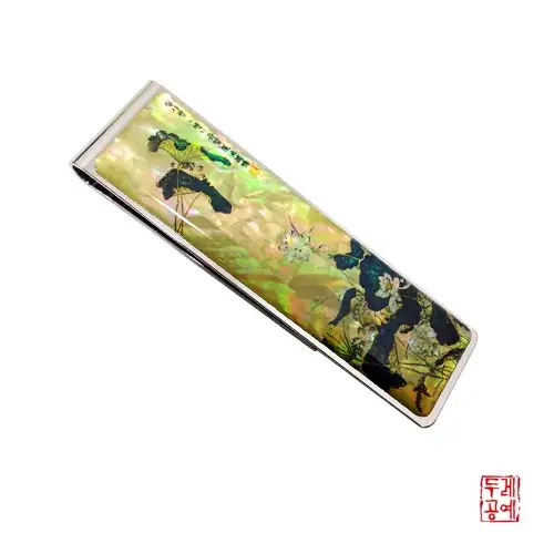 シムサジョン「蓮池遊鶴」螺鈿マネークリップ