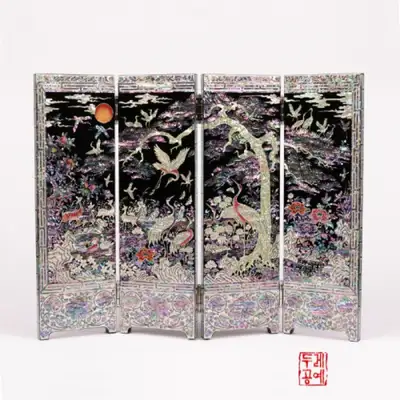 彩画山水十長生屏風 [特大]