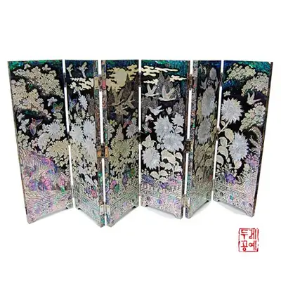 彩画山水 百寿百福 屏風