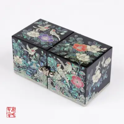 梅鳥文雙盒 [黒]