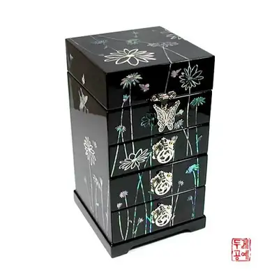 ワイルドフラワー4段引き出し型ジュエリーボックス[ブラック]