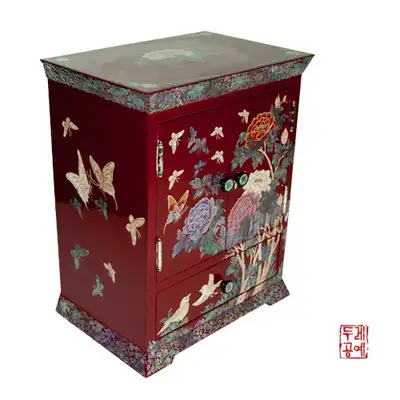 彩花牡丹双扉ジュエリーボックス-赤色