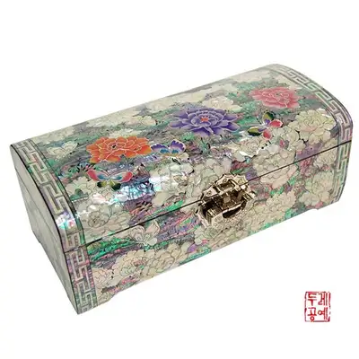 彩画牡丹筒型ジュエリーボックス