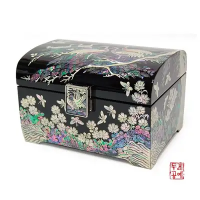 彩絵山水松鶴文様宝石箱[黒]