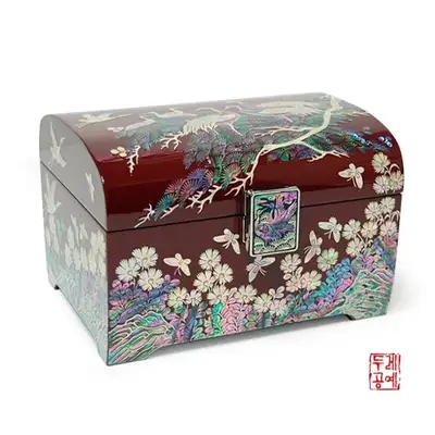 彩画山水松鶴文宝石函[朱合]