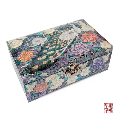 彩画断木工芸孔雀ジュエリーボックス