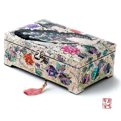 채화끊음工芸孔雀模様ジュエリーボックス(大)