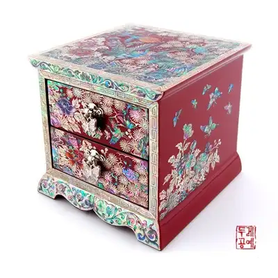 牡丹文様引き出し宝石箱（2段）-赤