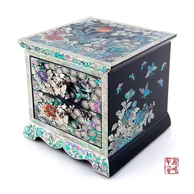 牡丹文様引き出し宝石箱(2段)-黒