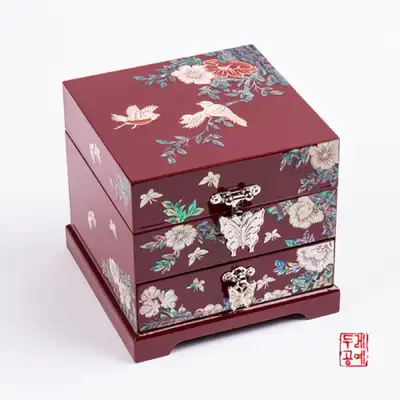 花鳥文 2段引き出し ジュエリーボックス(赤)
