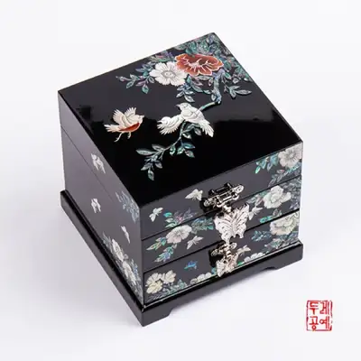 花鳥文 2段引き出し ジュエリーボックス(黒)