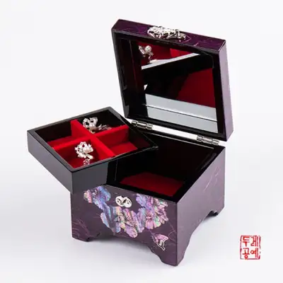 国花ムクゲ蝶モチーフ宝石箱(紫色)