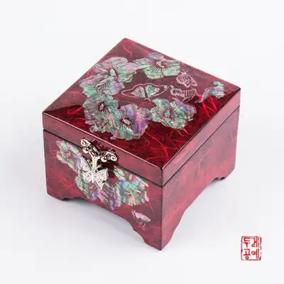 国花ムクゲ蝶ジュエリーボックス(赤色)