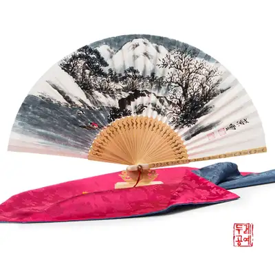 黒竹折扇 手工画扇（春夏秋冬）