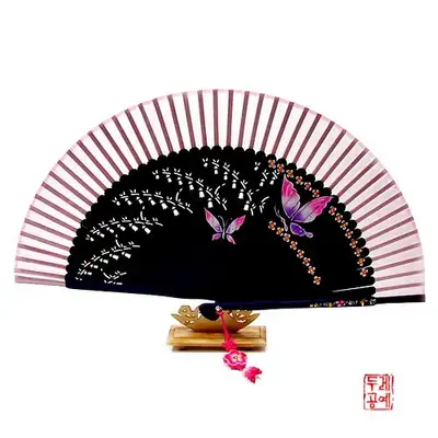 シルク絵画団扇[蝶一対]