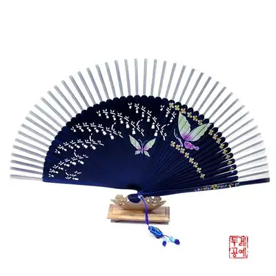 シルク画扇〔蝶一対 2〕