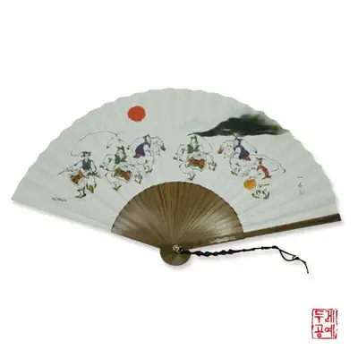 烏竹うちわ立て_民俗画[農楽遊び]