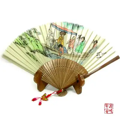 黒竹と合竹の扇_恵園 申潤福[舟遊び]