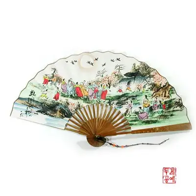 烏竹装飾画扇【強強水月來】