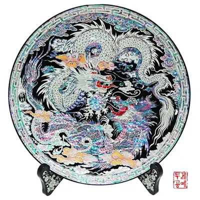 雲龍図円形トレー[黒]