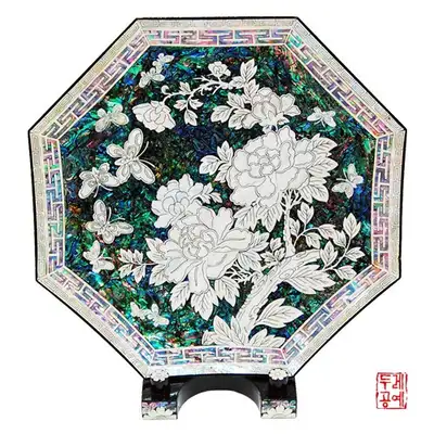 螺鈿タッチ牡丹八角盆