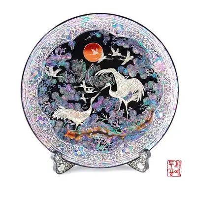 月下群鶴 円形盆
