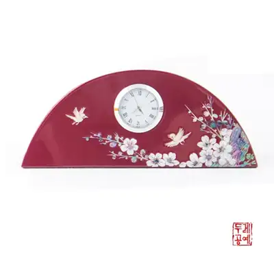半月梅鶴紋卓上時計（紫紺）