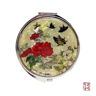 【南桂宇】花蝶図 ハンドミラー - 牡丹花と蝶