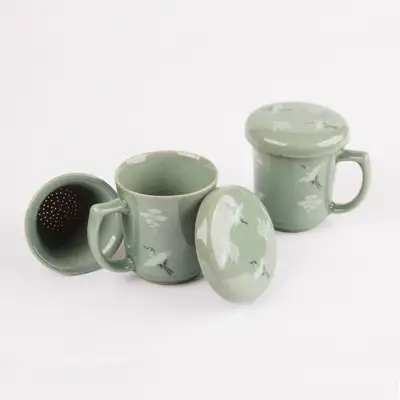 青磁雲鶴文茶器セット