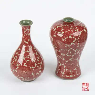 辰砂牡丹文 梅瓶/酒瓶