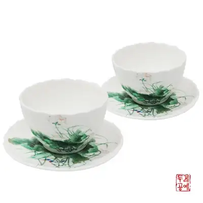 蓮花図茶器杯セット4p
