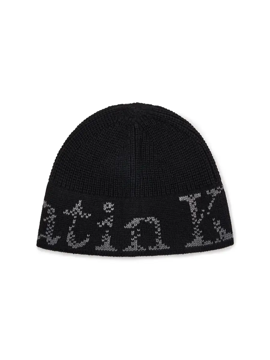 MATIN KIM CRACKED LOGO BUCKET BEANIE IN BLACK